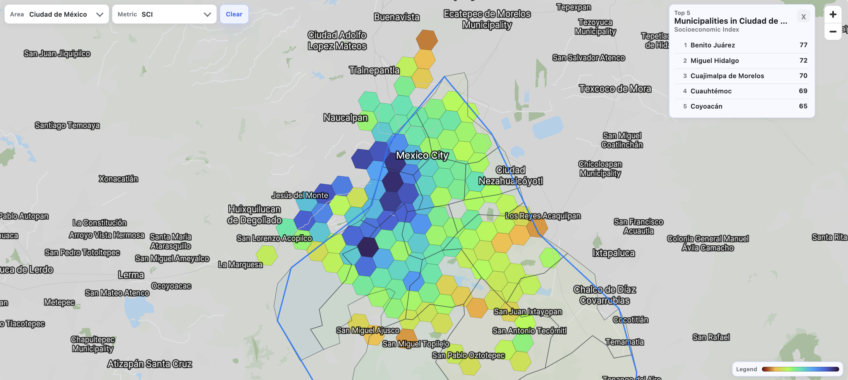 MexiMaps dashboard zoomed into Mexico City